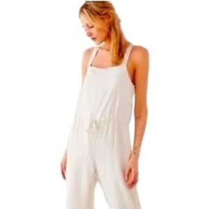 Ecote Womens Cream Medium Rayon‎ Soft Girl Drawstring Waist Summer Jumpsuit Med